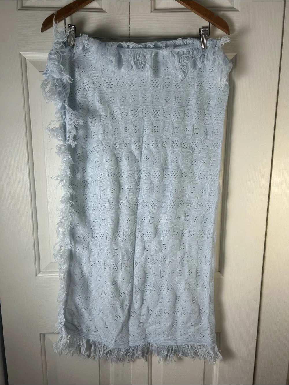 Jainco UK Light Blue Baby Blanket Fringe Edge Sweater Knit Acrylic